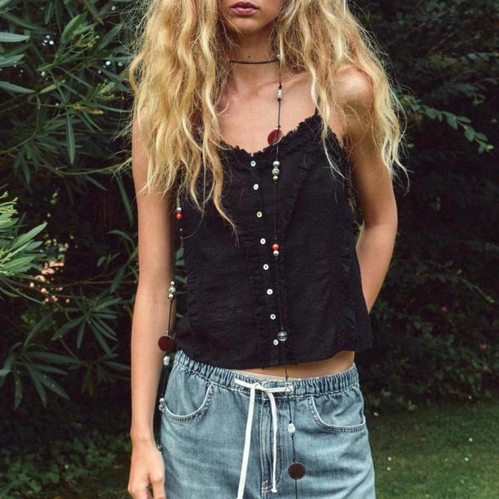 NWT Zara Organic Floral Embroidered Sweetheart Lace Gauze Ruffle Tank Top - S